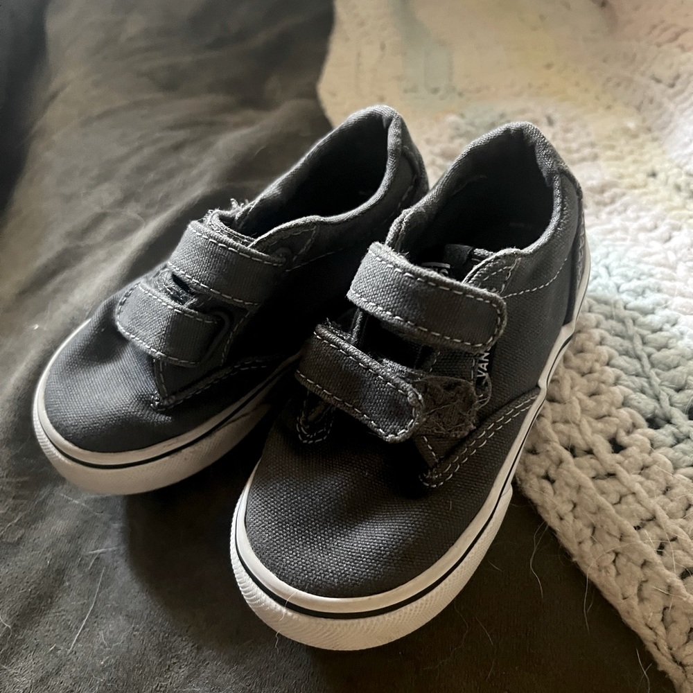 Kids “Vans” Grey with Velcro straps. Dress up, or dress down! Toddler size 6.